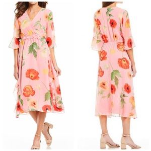 Gibson Latimer Cascade Ruffle Floral Midi Dress